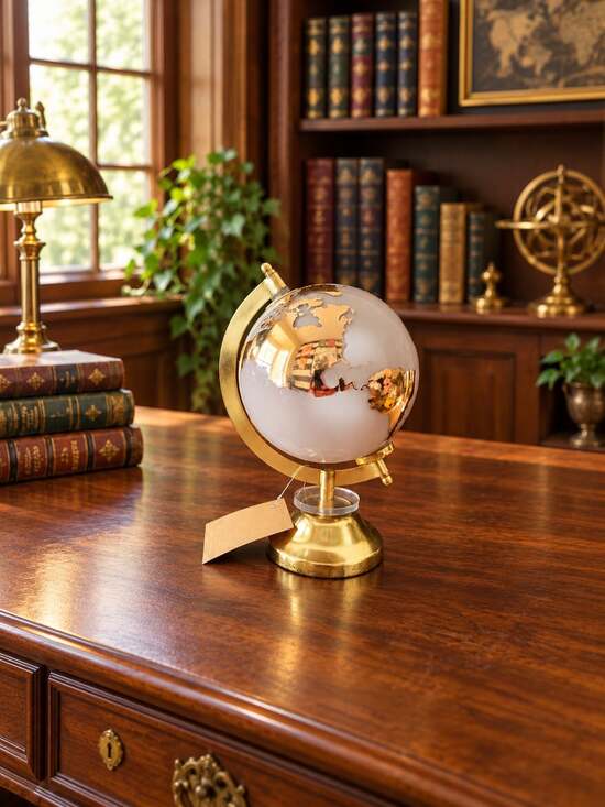 Zapvintage Other - New Gray Hollywood Regency Glass Gold Globe Map Sculpture Figurine Room Decor